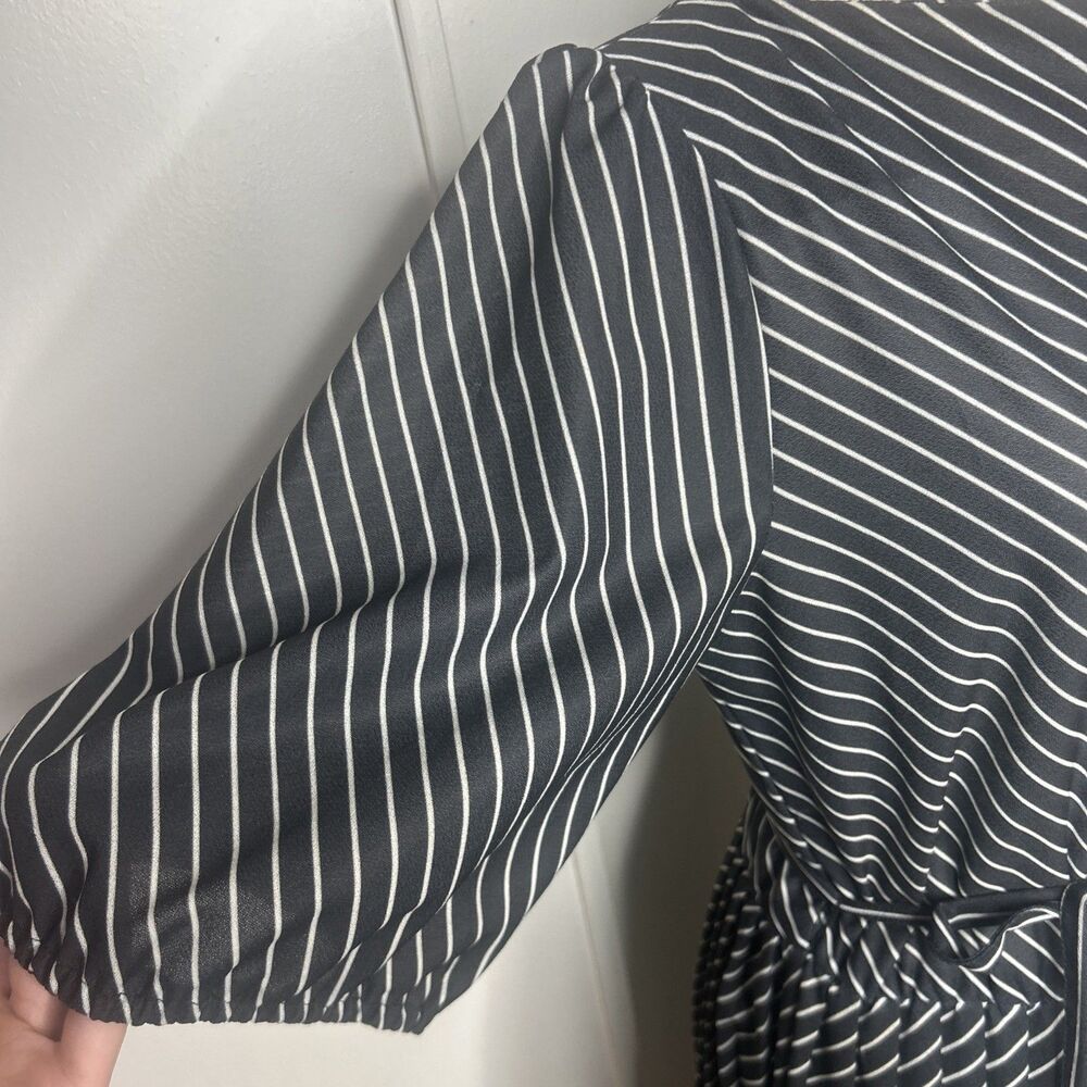 Vintage 80s Midi Dress In 1950s Style Pleated Puff Sleeve - Picture 3 of 12